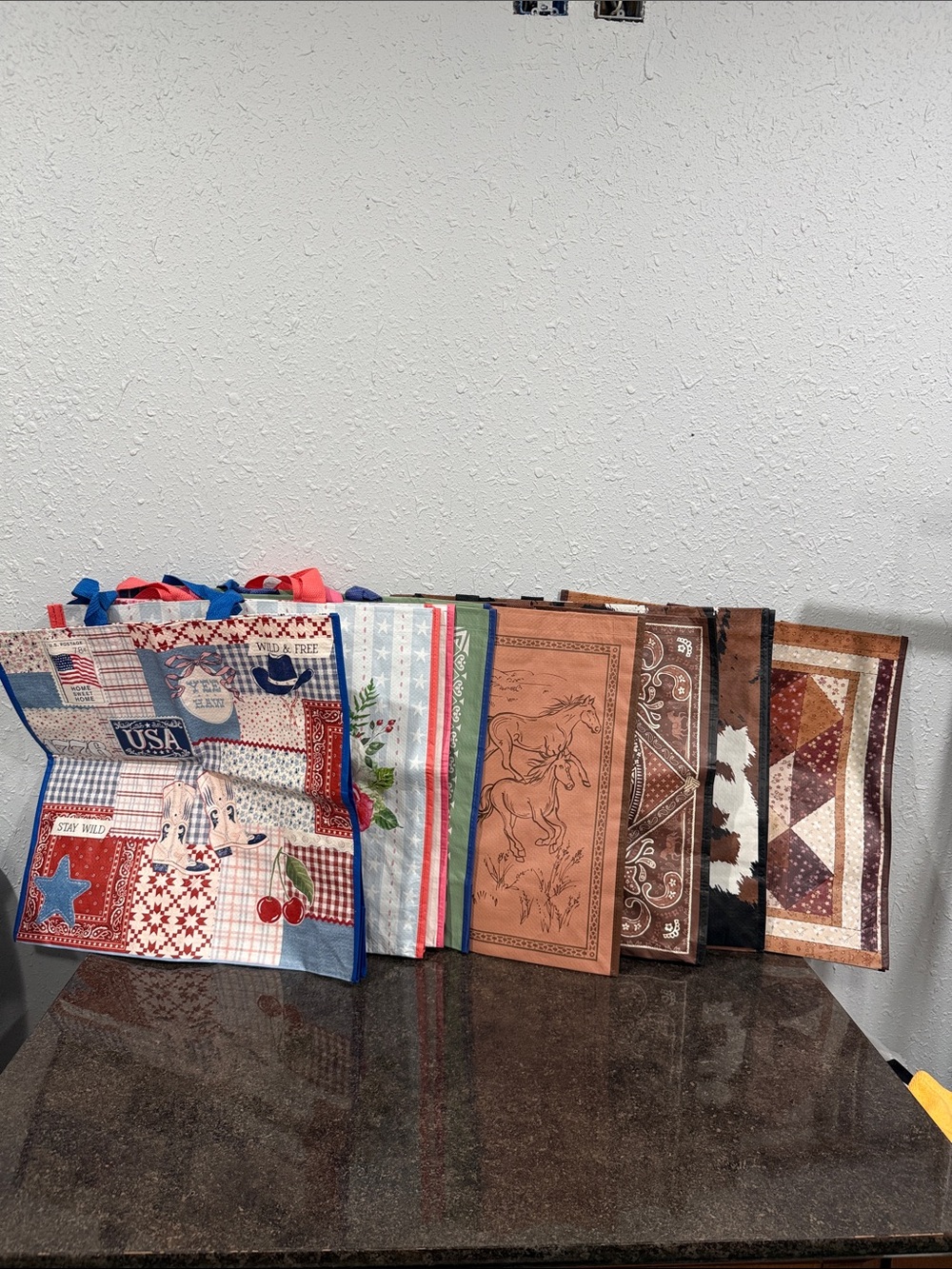 Cottagecore Patchwork Rustic Western Reusable Tote Bags Bundle